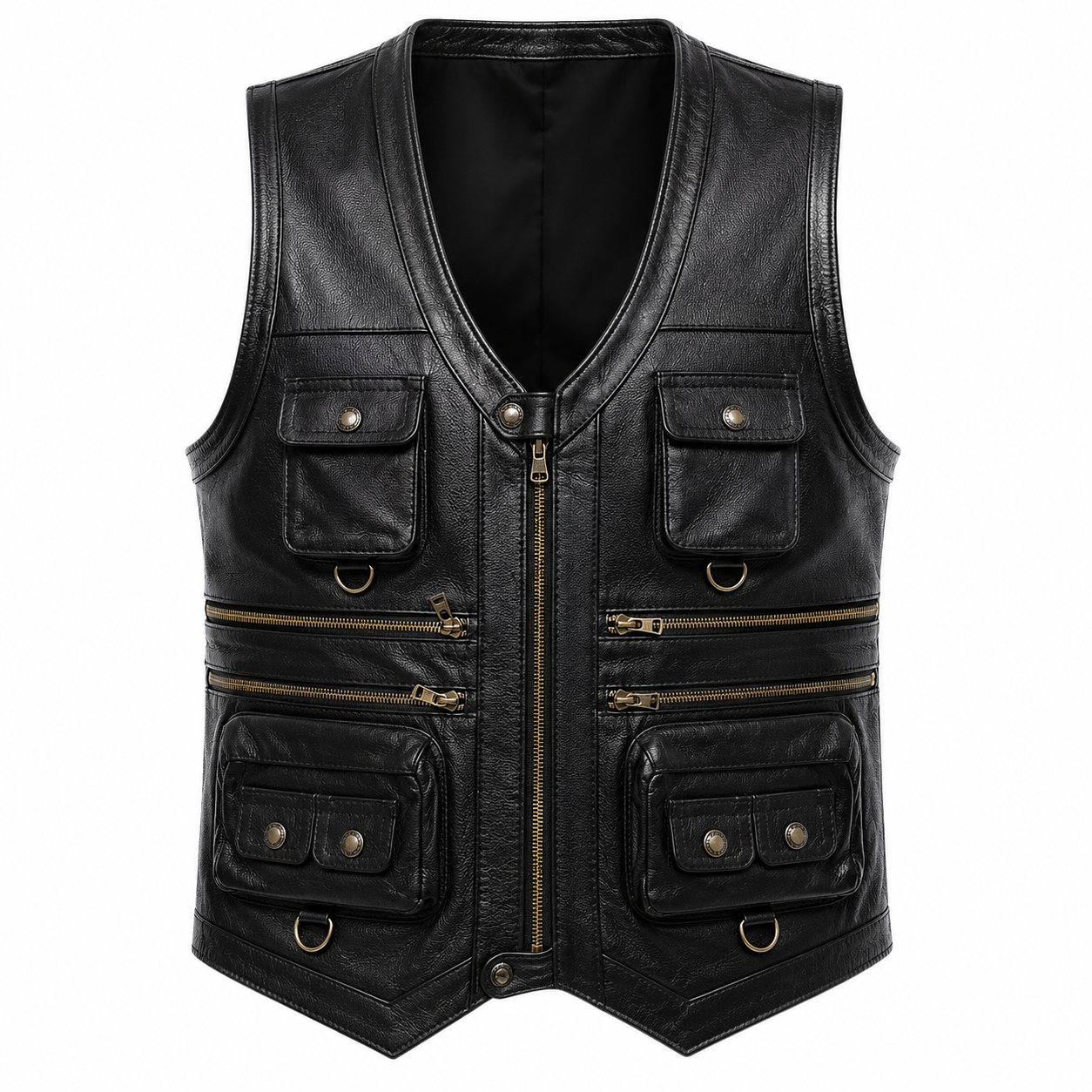 Men's Genuine Full-Grain Leather Vest - Black