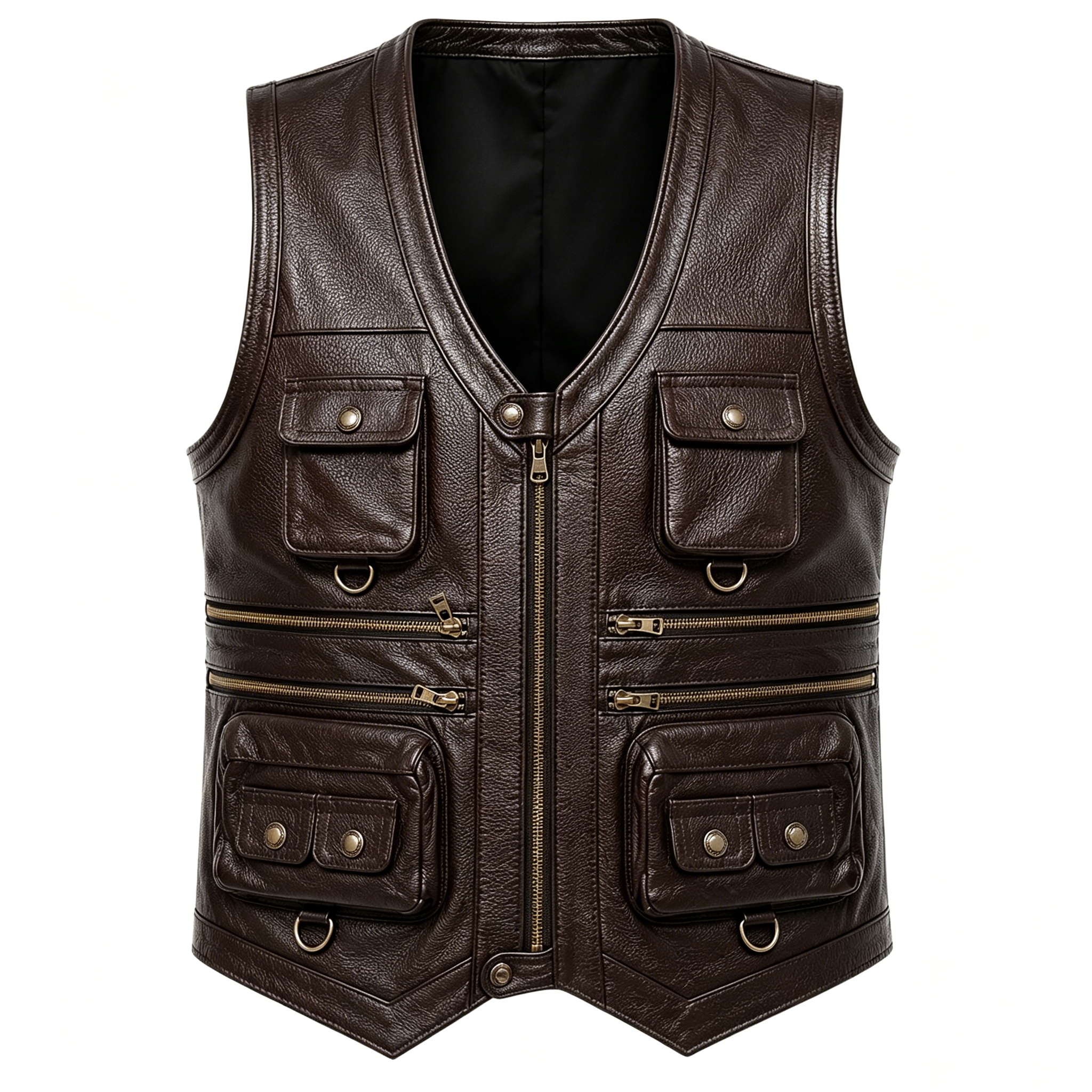 Men's Genuine Full-Grain Leather Vest - Brown