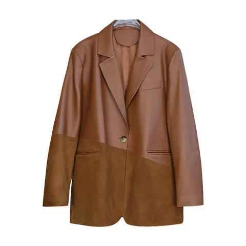 Women's genuine leather blazer - Ladies Business Formal Two Pieces Set Brown Black Women Bl | OurHomly