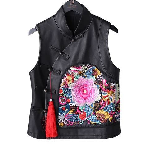 Women's genuine leather blazer - Retro Chinese Style Sheep Kin Genuine Leather Tang Suit Ch | OurHomly