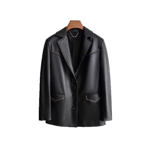 Women's genuine leather blazer - New Product Real Leather Suit Hand Nailed Bead Rivets Leis | OurHomly