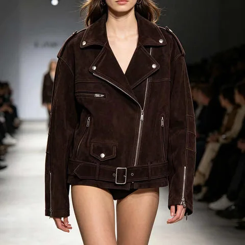 Women's genuine leather coat - Fall New Style Fashionable Slimming Versatile Collar Buckl | OurHomly