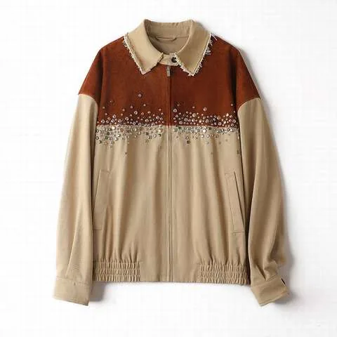 Women's genuine leather coat - New Autumn Woolen Leather Patchwork Coat Irregular Rivets | OurHomly