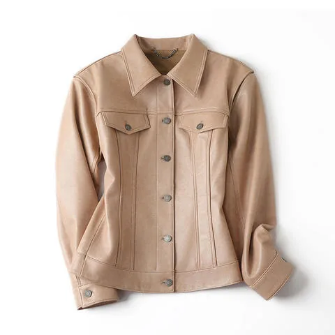 Women's genuine leather coat - HN5255 Removable-Sleeve Waist-cinching 2-in-1 Waistcoat Co | OurHomly