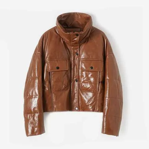 Women's genuine leather coat - Woman Fashion Cloth White Duck Down Coat Jackets Stand Col | OurHomly