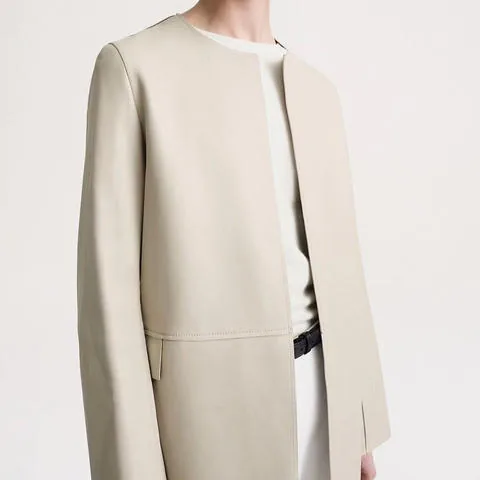 Women's genuine leather coat - New Design Knee Length Open Front Long Loose White Real Le | OurHomly