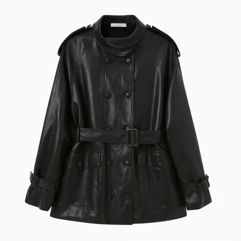 Women's genuine leather coat - New Fashion Medium Style Black Sheepskin Coat Double-breas | OurHomly