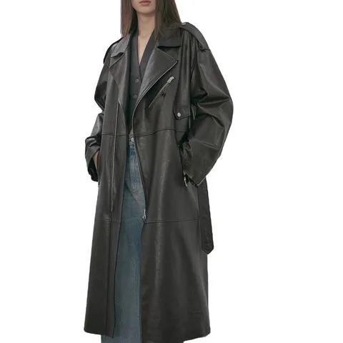 Women's genuine leather coat - Hot Sale Black Leather Coat Turn Down Collar Zipper High Q | OurHomly