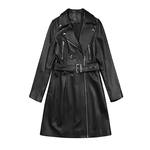 Women's genuine leather coat - New Fashion Casual Medium Length Zipper Motorcycle Genuine | OurHomly
