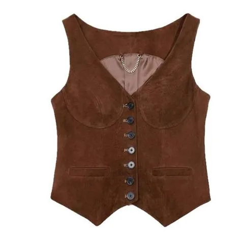 Women's genuine leather coat - Genuine Goat Leather Vest Single Breasted V-Neck Casual Sl | OurHomly