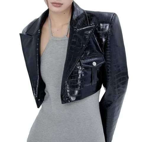 Women's genuine leather coat - Fashionable Cropped Suit Leather Jacket Streetwear Korean | OurHomly
