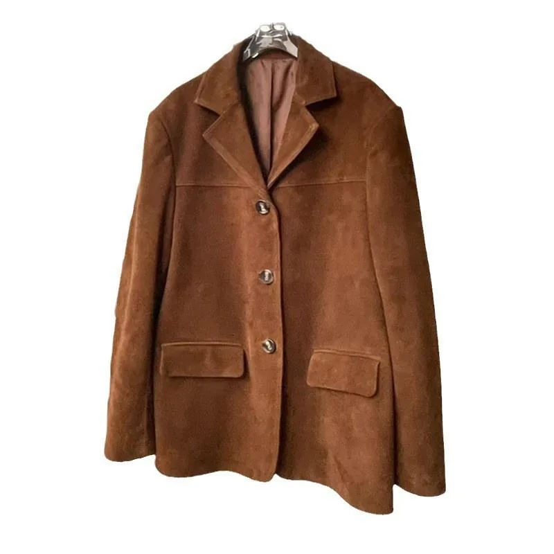 Women's genuine leather coat - New Autumn Winter Fashion Suede Jacket Lapel Single Breast | OurHomly