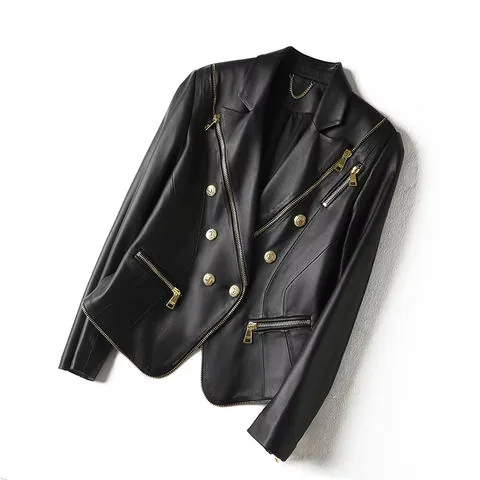 Women's genuine leather coat - Leather Suits Women Pocket Zipper Genuine Leather Coat for | OurHomly