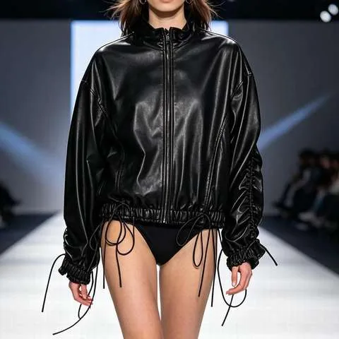 Women's genuine leather coat - HN6168 Drawstring Design Versatile Women's Genuine Leather | OurHomly
