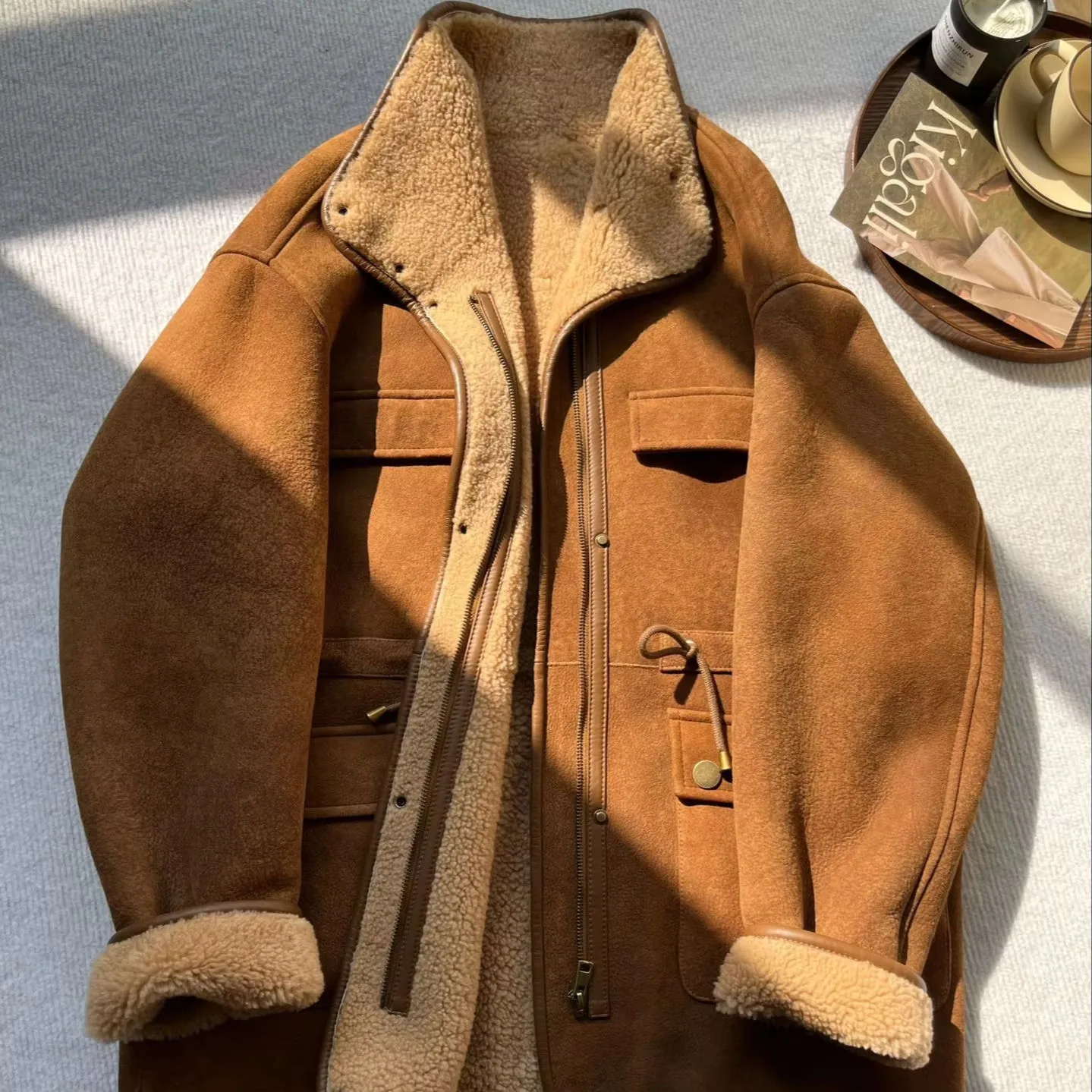 Women's genuine leather coat - New Design Vintage Real Fur Leather Jacket Lamb Suede Wool | OurHomly