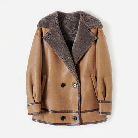 Women's genuine leather coat - Winter Coats Lamb Shearling Fur Coat Turn-down Collar Doub | OurHomly