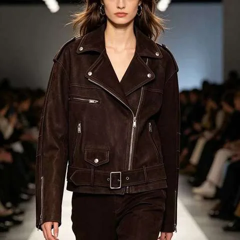 Women's genuine leather coat - HN6170 Motorcycle-style Women's Leather Jacket Suede Goat | OurHomly