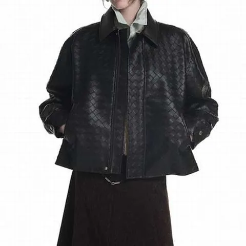 Women's genuine leather coat - HN000006 Women's Lapel Sheepskin Jacket Black Solid Loose | OurHomly