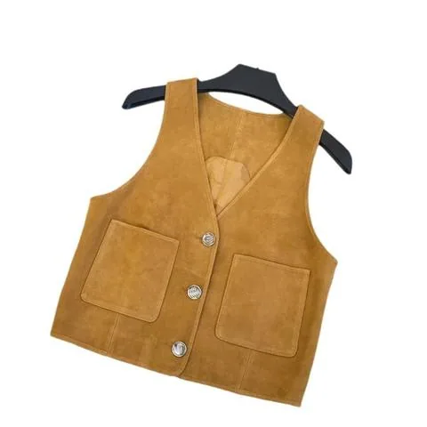 Women's genuine leather coat - New Leather Waistcoat Short Pattern Suede Leather Vest Wit | OurHomly