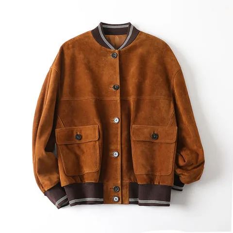 Women's genuine leather coat - Early Autumn New Arrival Women's Wide Fit Baseball Collar | OurHomly