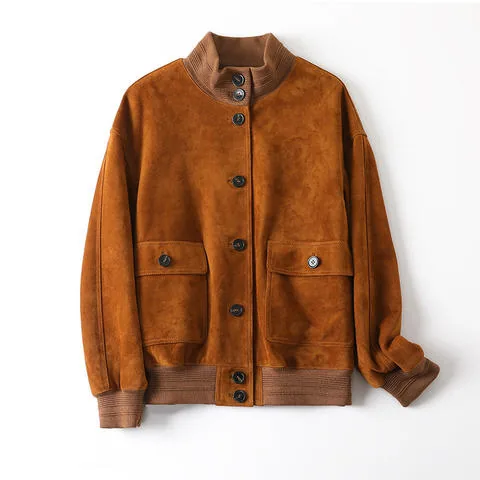 Women's genuine leather coat - Early Autumn New Arrival Women's Stand Collar Knitted Spli | OurHomly