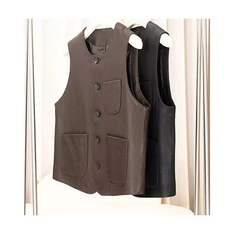 Women's genuine leather coat - Factory Price Genuine Leather Vest Wholesale Solid Color O | OurHomly