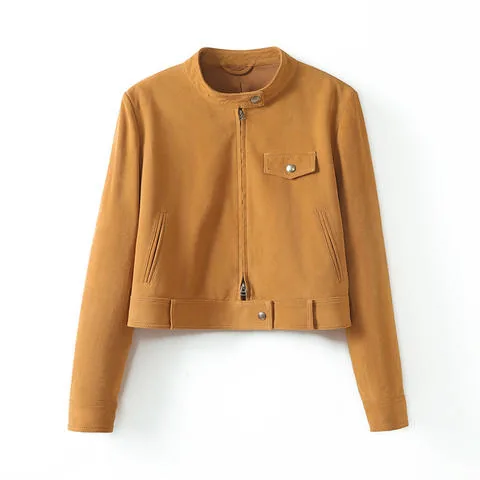 Women's genuine leather coat - Trendy Clothes Suede Coat Short Style Mandarin Collar Shee | OurHomly