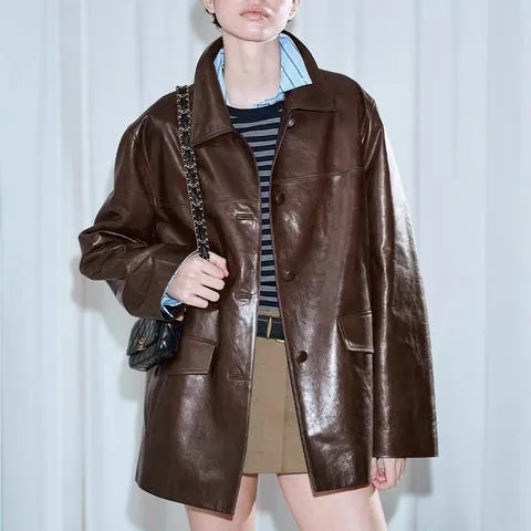 Women's genuine leather coat - Manufacturer New Fashion Vantage Genuine Oil Waxed Sheepsk | OurHomly