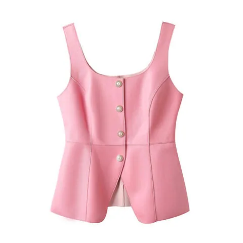 Women's genuine leather coat - Custom Leather Waistcoat Solid Color Single Breasted Women | OurHomly
