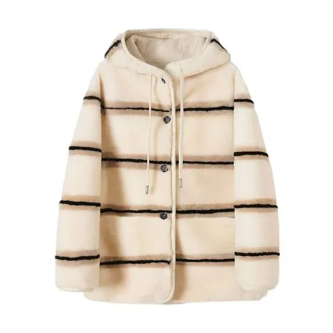 Women's genuine leather coat - Winter Woman New Fashion Clothing Dermal Fur Striped Hoode | OurHomly