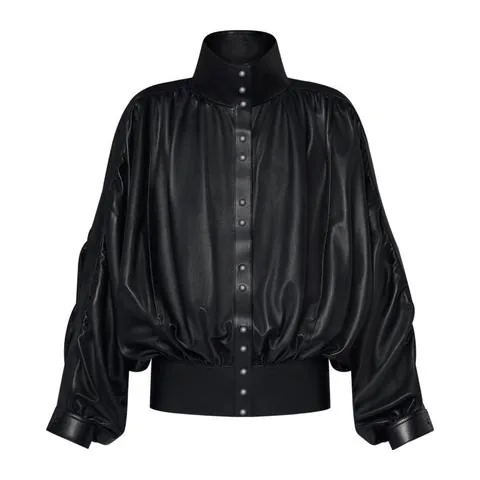 Women's genuine leather coat - New Collar Heavy Industry Pleated Waist Cinched Single Bre | OurHomly