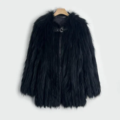 Women's genuine leather coat - Fashion Trends Black Fur Coat Medium Style Real Natural Fo | OurHomly