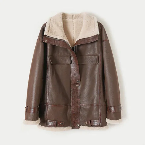 Women's genuine leather coat - New Trending Winter Fashion Retro Motorcycle Style Real Fu | OurHomly