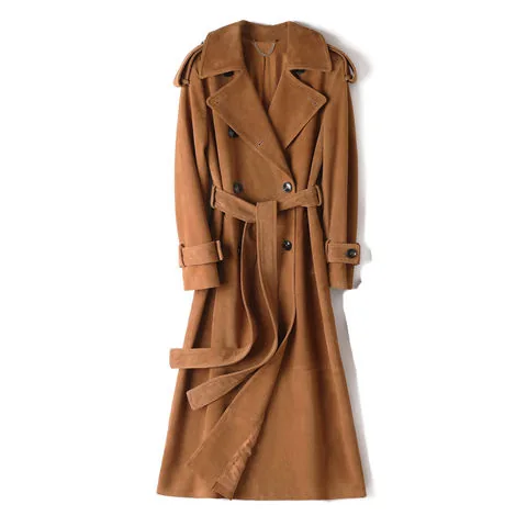 Women's genuine leather coat - Hot Sale Stylish Long Sleeves Belt Turn Down Collar Long G | OurHomly