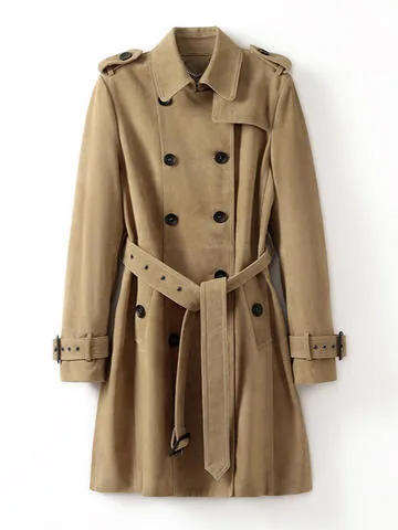 Women's genuine leather coat - Custom New Style Double Breasted Long Sleeves Genuine Shee | OurHomly