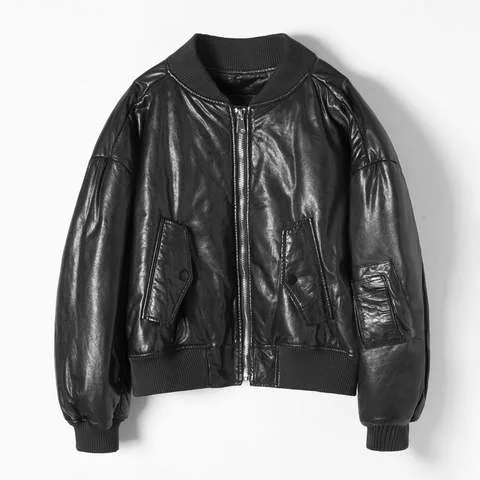 Women's genuine leather coat - New Product Custom Genuine Sheep Leather Down Coat Zipper | OurHomly