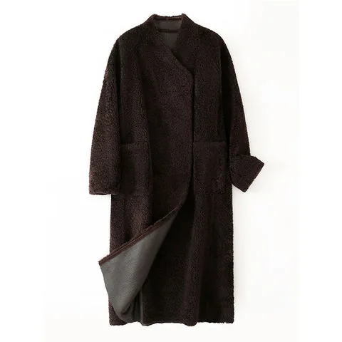 Women's genuine leather coat - Winter New Style Reversible Curly Wool Long Raglan Wool Sh | OurHomly