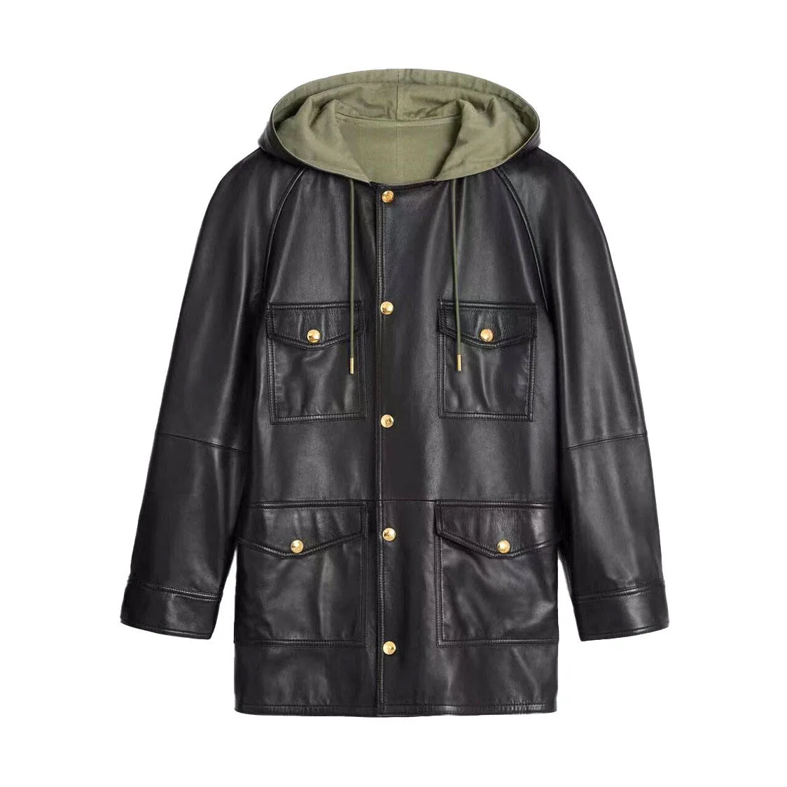 Women's genuine leather coat - Winter Long Leather Coat for Women Windproof Warm Black Ho | OurHomly