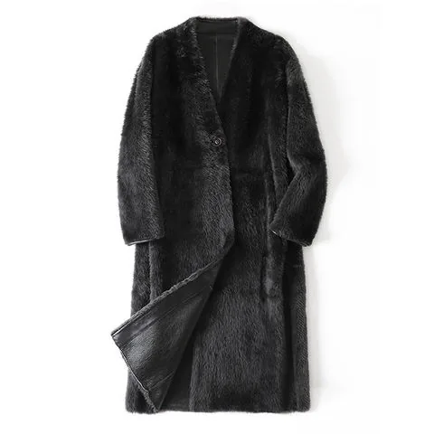 Women's genuine leather coat - Winter New Arrivals Large V-neck South African Mohican Rag | OurHomly