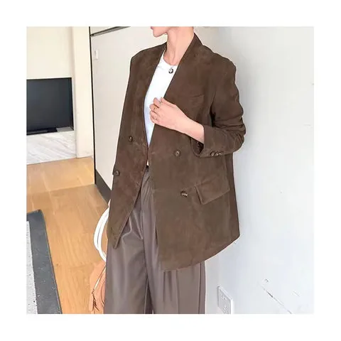 Women's genuine leather coat - High Quality Popular Single Breasted Brown Casual Women Su | OurHomly