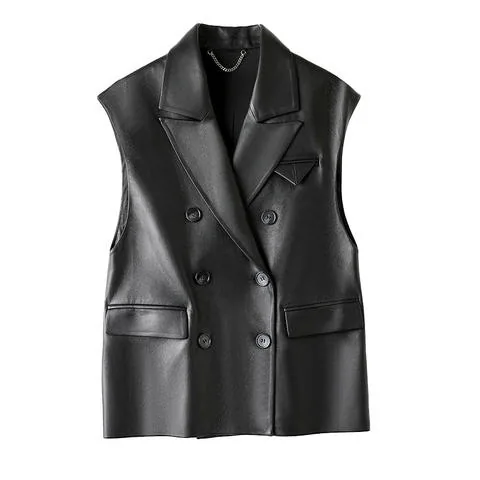Women's genuine leather coat - High Quality Cozy Double Breasted Waistcoat Vintage Sleeve | OurHomly