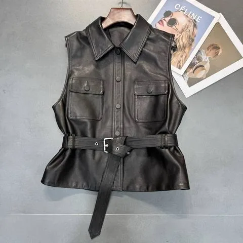 Women's genuine leather coat - Women Casual Loose Waistcoat Sleeveless Turn-down Collar S | OurHomly