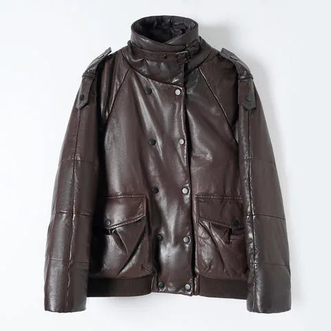 Women's genuine leather coat - Winter Short Coat blazer Women's White Duck Down Coat Doub | OurHomly