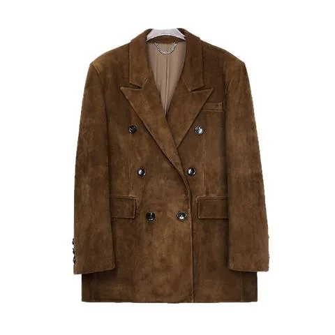 Women's genuine leather coat - Customized Special Design Goat Suede Jacket Loose Double B | OurHomly