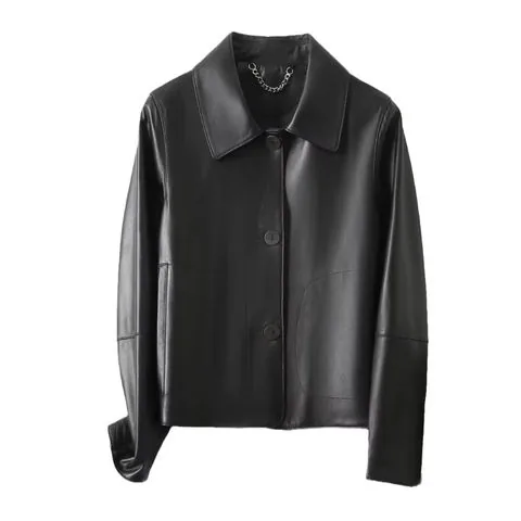 Women's genuine leather coat - Hot Sale Sheepskin Leather Coat Plain Single Breasted Wome | OurHomly