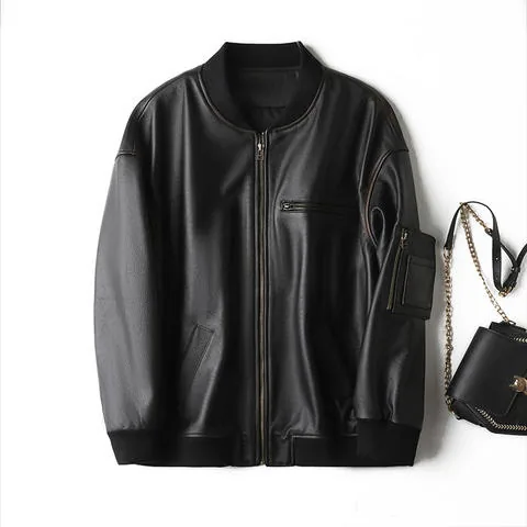 Women's genuine leather coat - Popular Cloths Vintage Loose Unisex Coat Full Grain Cow Le | OurHomly