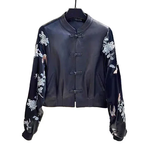 Women's genuine leather coat - Fashion High Quality Elegant Genuine Sheepskin Black Women | OurHomly
