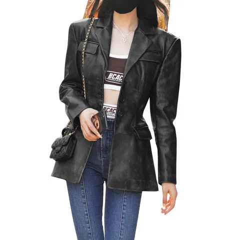 Women's genuine leather coat - New Arrivals Hot Sale Solid Color Genuine Leather Women Bo | OurHomly