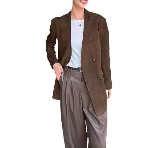 Women's genuine leather coat - Custom Design Stylish Leather Suit Coat Medium Length Eleg | OurHomly