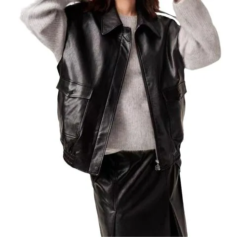 Women's genuine leather coat - Custom Genuine Leather Waistcoat Zipper Pocket Sleeveless | OurHomly